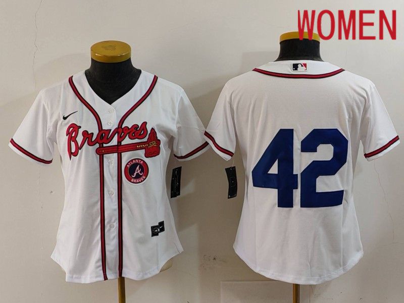 Women Atlanta Braves #42 No Name White Game 2024 Nike MLB Jersey style 4